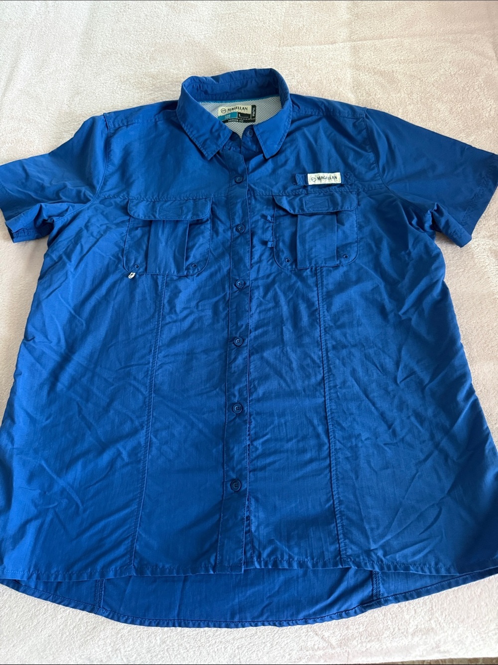 Magellan Outdoors Short-Sleeve Button-Down Shirt - Blue L